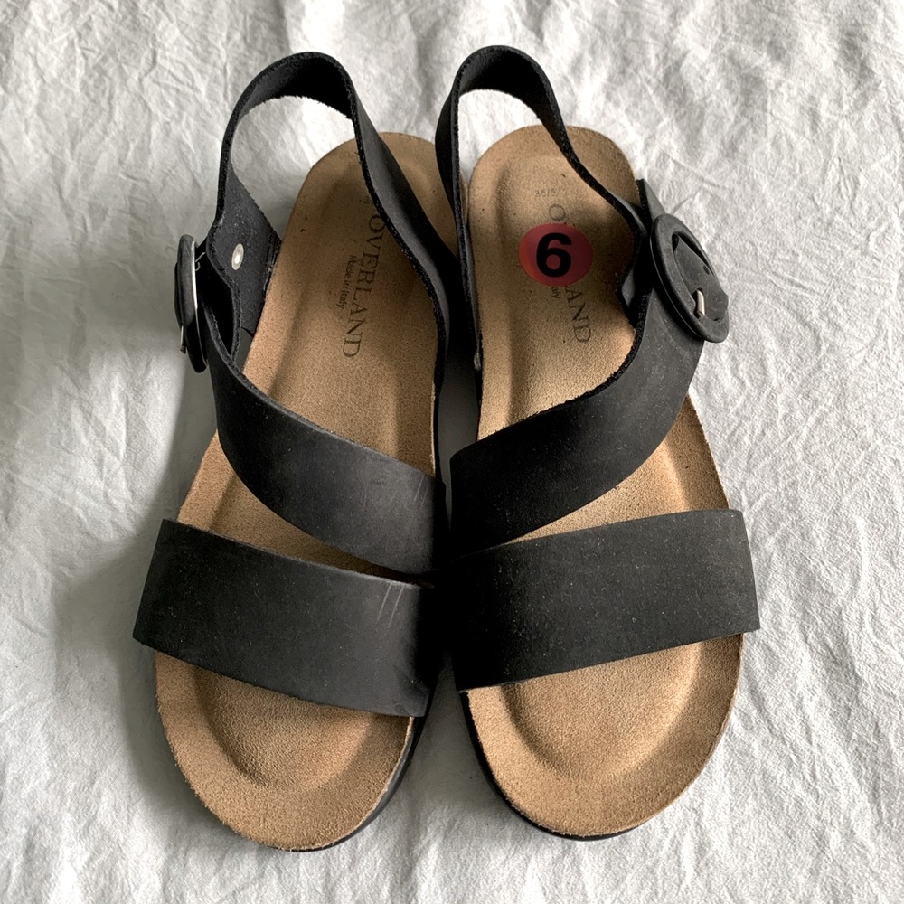Overland Leather Flat Sandals.  Made In Italy.  Cushioned Sole.